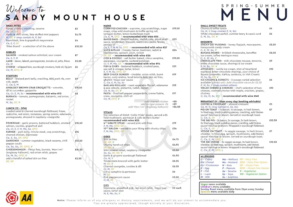 Menu_Sandy Mount House_Rhosneigr_image_4