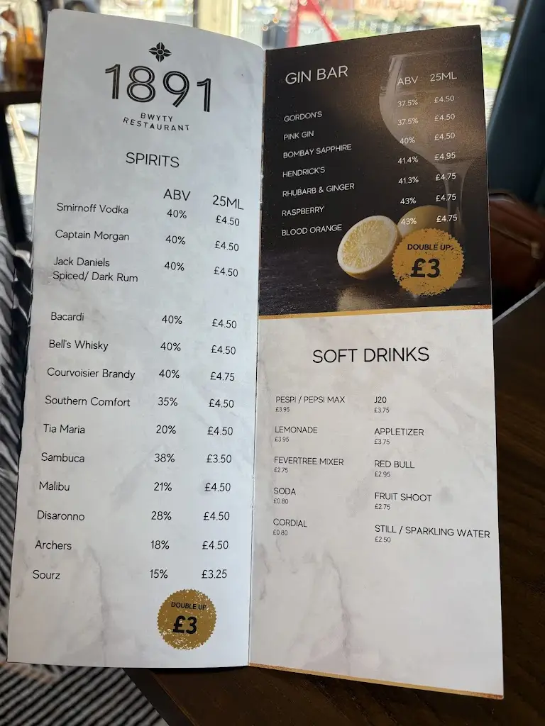 Menu_1891 Restaurant and Bar, Rhyl_Rhyl_image_4