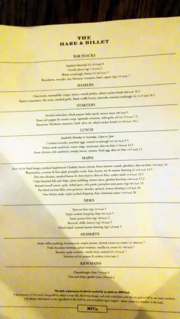 Menu_The Hare & Billet_Blackheath_image_2