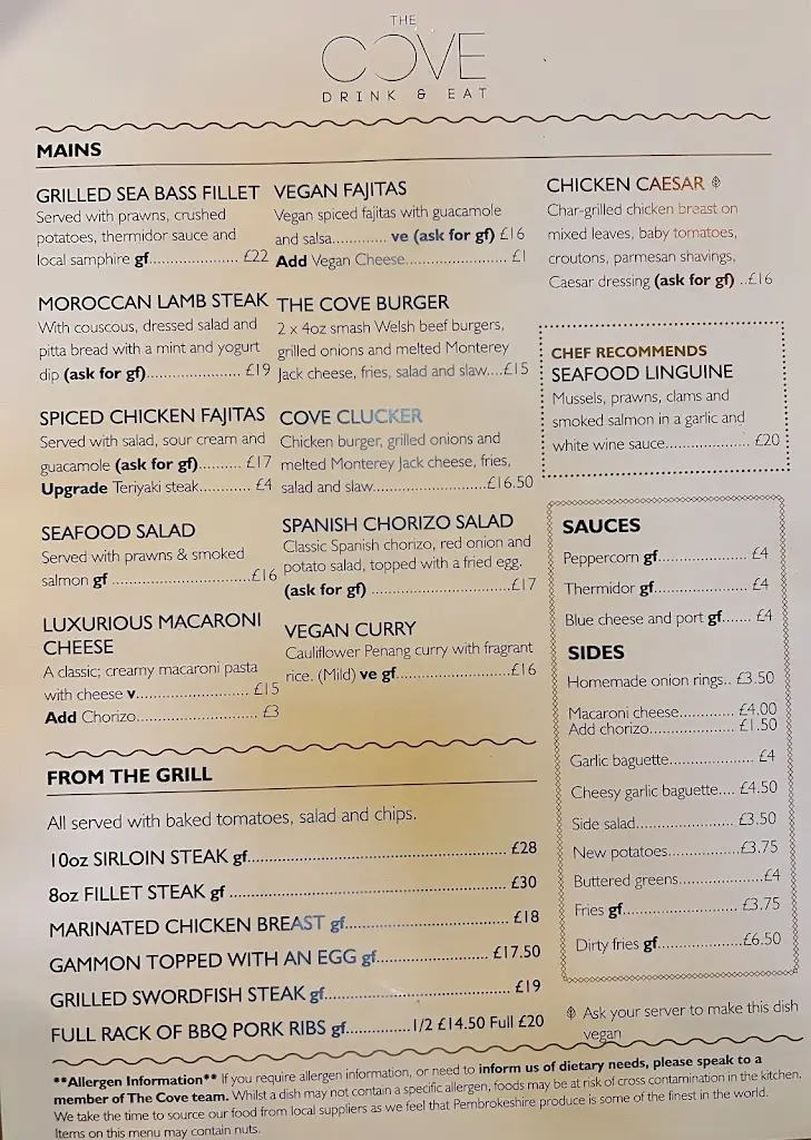 Menu_The Cove, Tenby_Tenby_immagine_3
