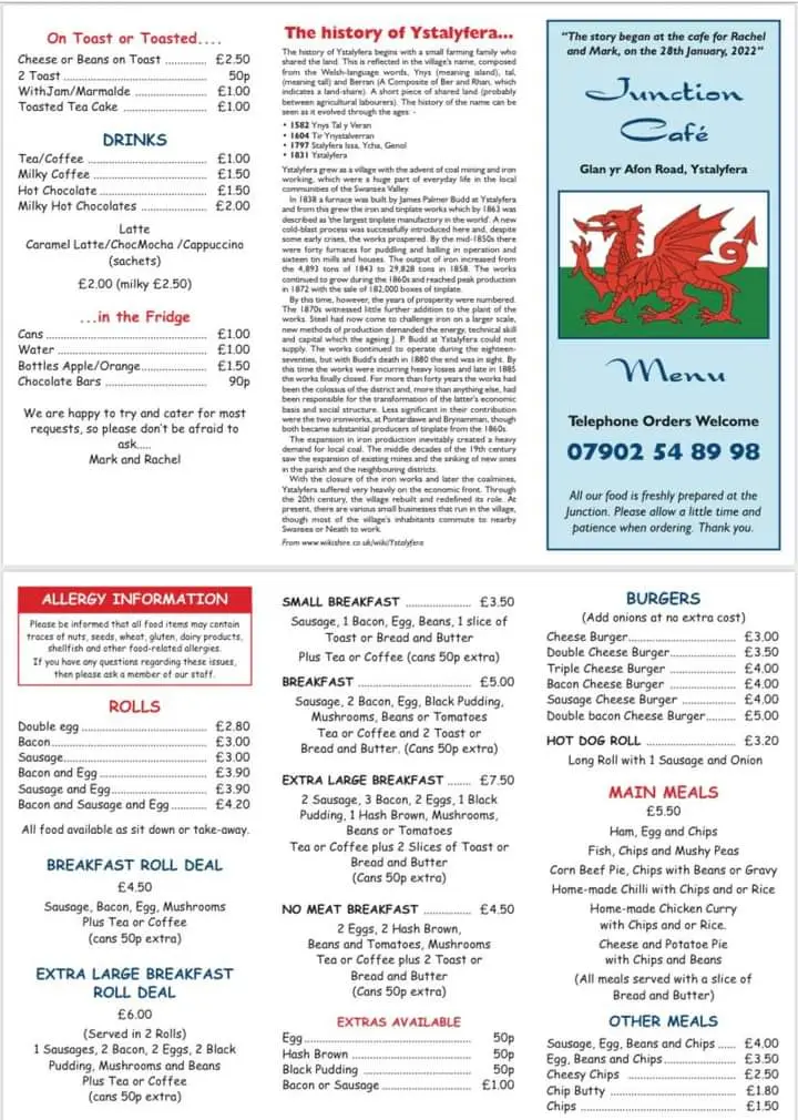 Menu_Junction Cafe Ystalyfera_Ystalyfera_image_1