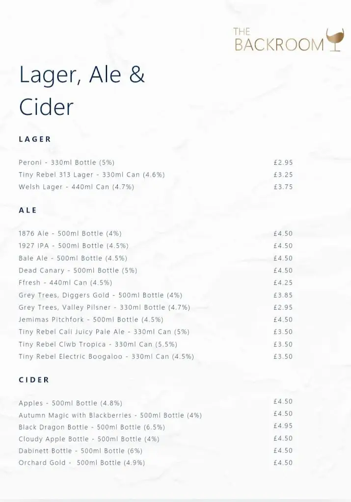 The Backroom Tonyrefail restaurant in Tonyrefail