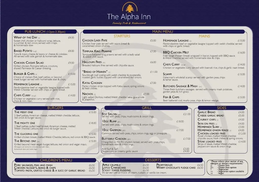 Menu_The Alpha Inn_Whitland_image_1