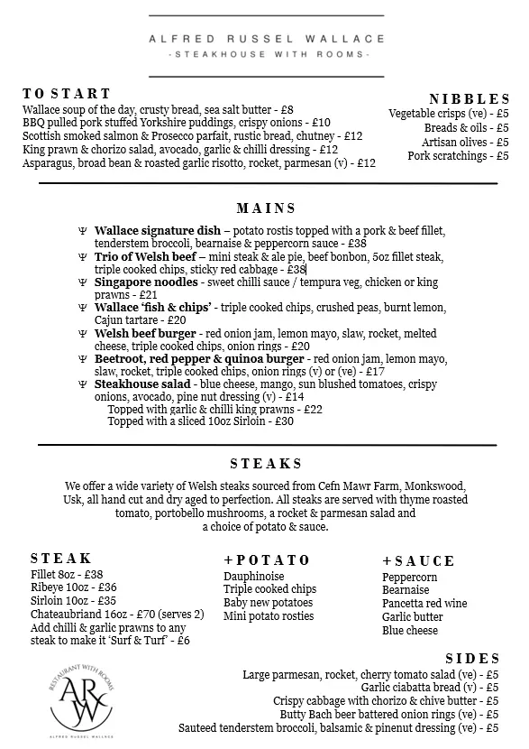 Menu_The Wallace Steakhouse with rooms_Usk_image_1