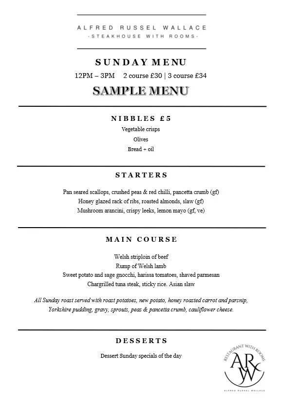 Menu_The Wallace Steakhouse with rooms_Usk_image_2