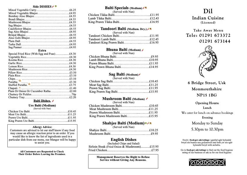 Menu_Dil Indian Cuisine_Usk_image_2