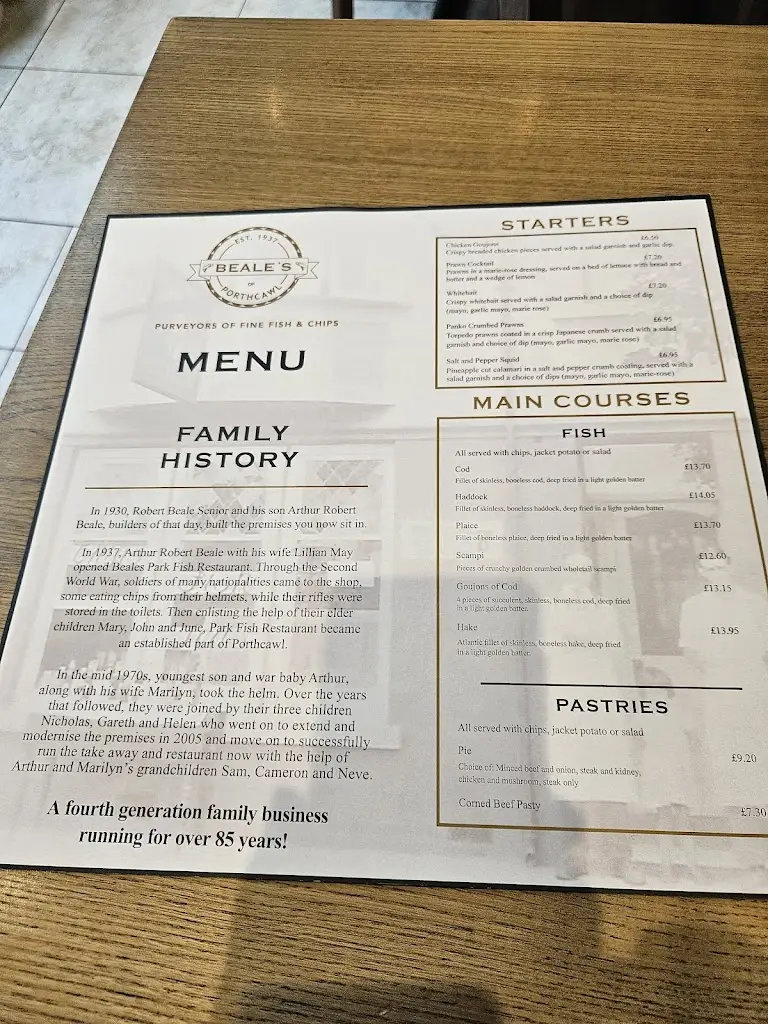 Menu_Beale's Park Fish Restaurant_Porthcawl_image_1