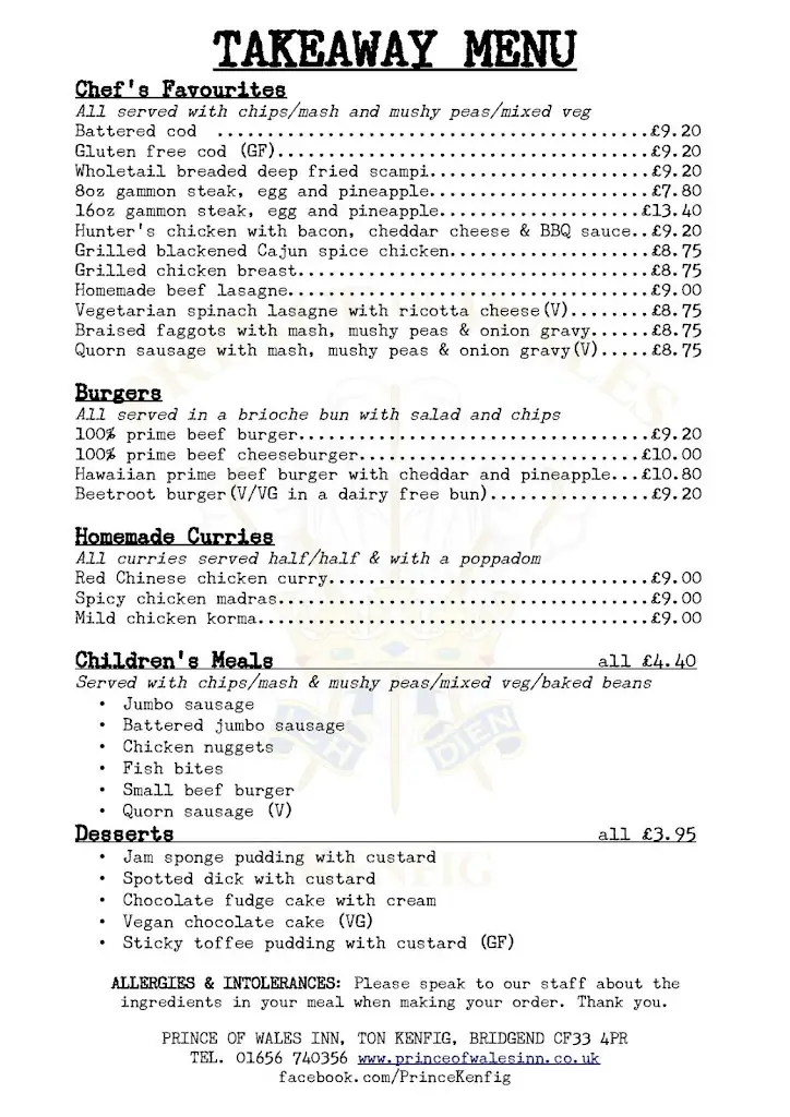 Menu_Prince Of Wales Inn_Porthcawl_image_4