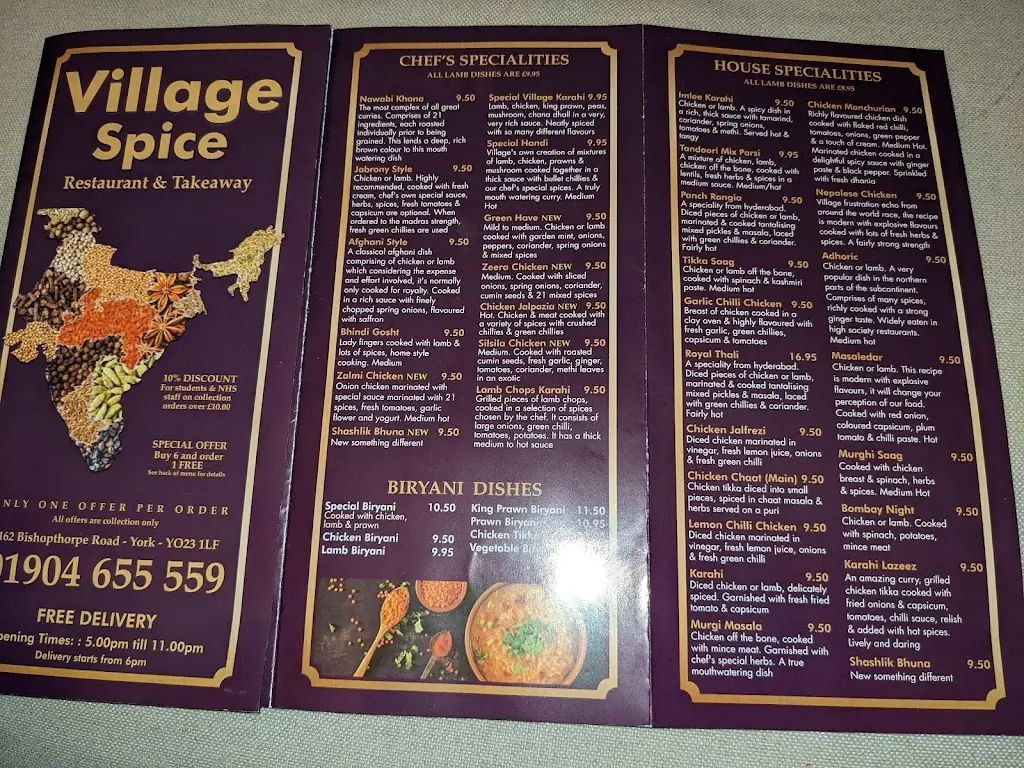 Menu_Village Spice_Bishopthorpe_image_1