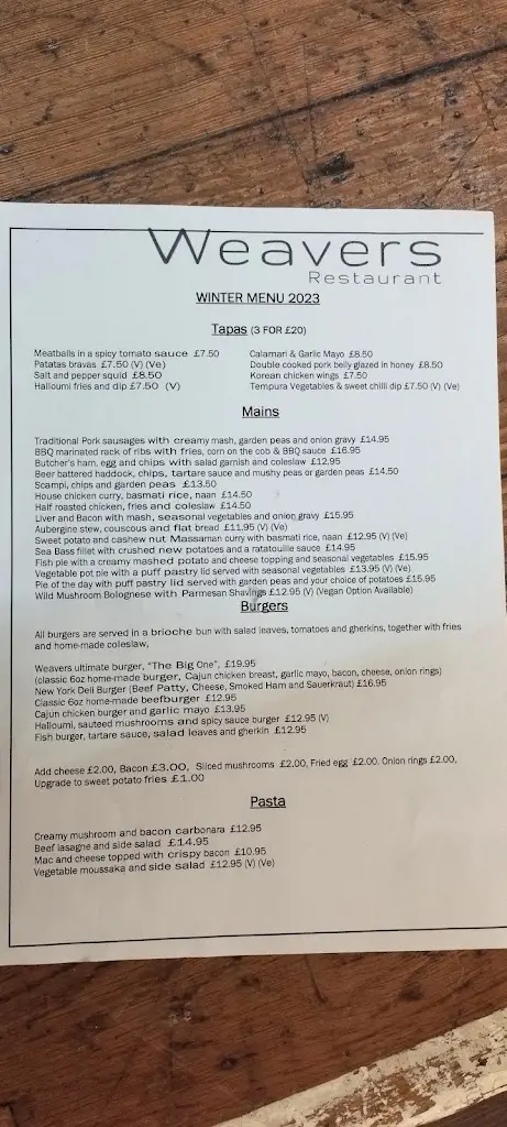 Menu_Weavers Bocking_Black Notley_image_1