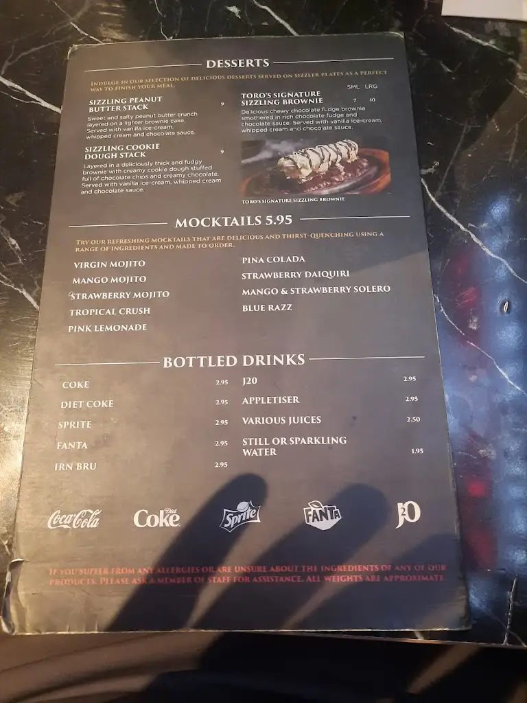 Menu_Toro's Steakhouse Blackburn_Blackburn_image_3