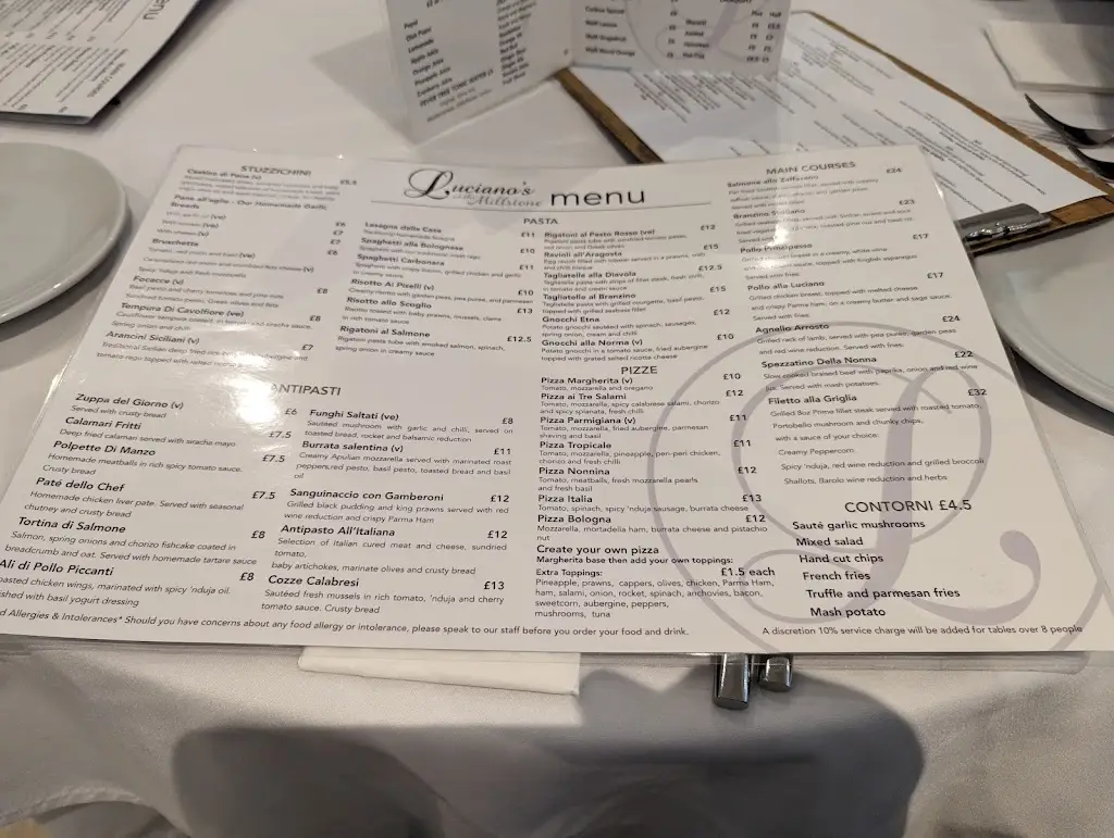 Menü_Luciano's at the Millstone_Blackrod_Bild_1