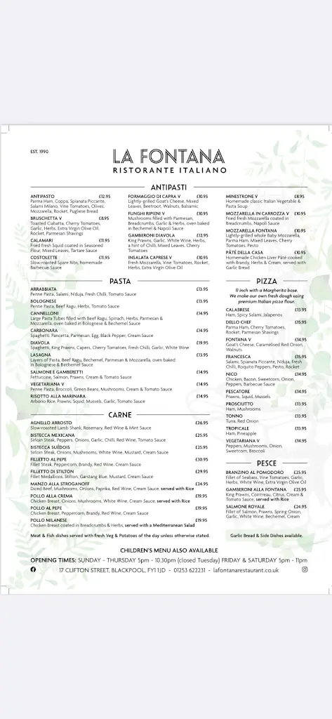 Menu_La Fontana Ristorante Italiano_Blackpool_image_1