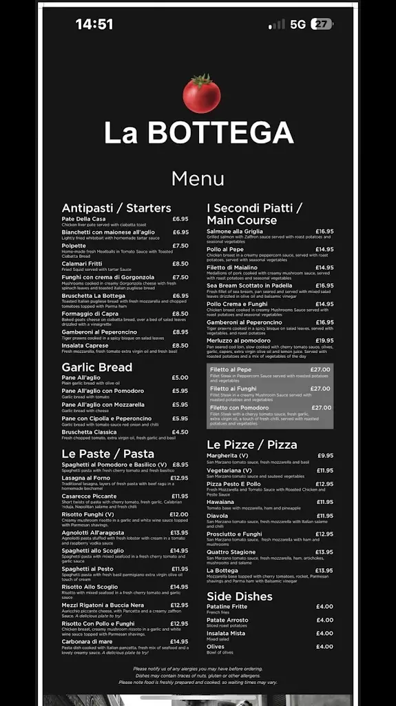 Menu_La Bottega_Blackpool_image_1