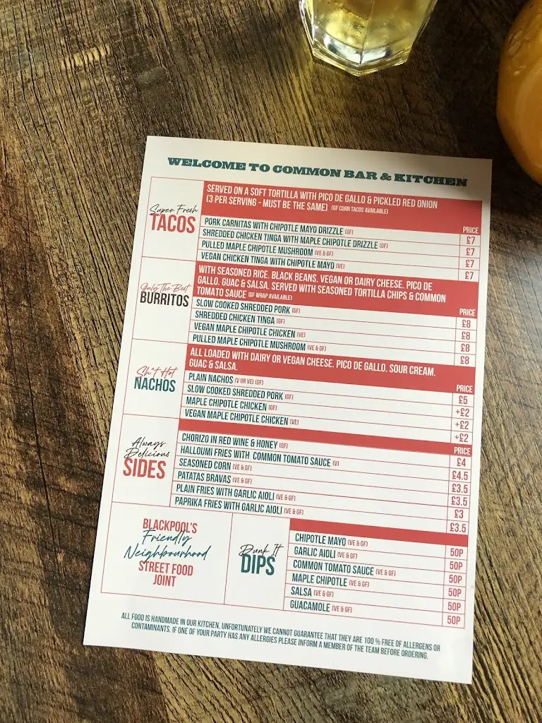 Menu_Common Bar & Kitchen_Blackpool_image_1
