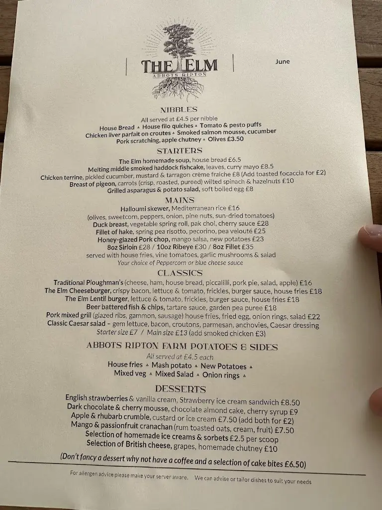 Menu_The Elm_Alconbury_immagine_1