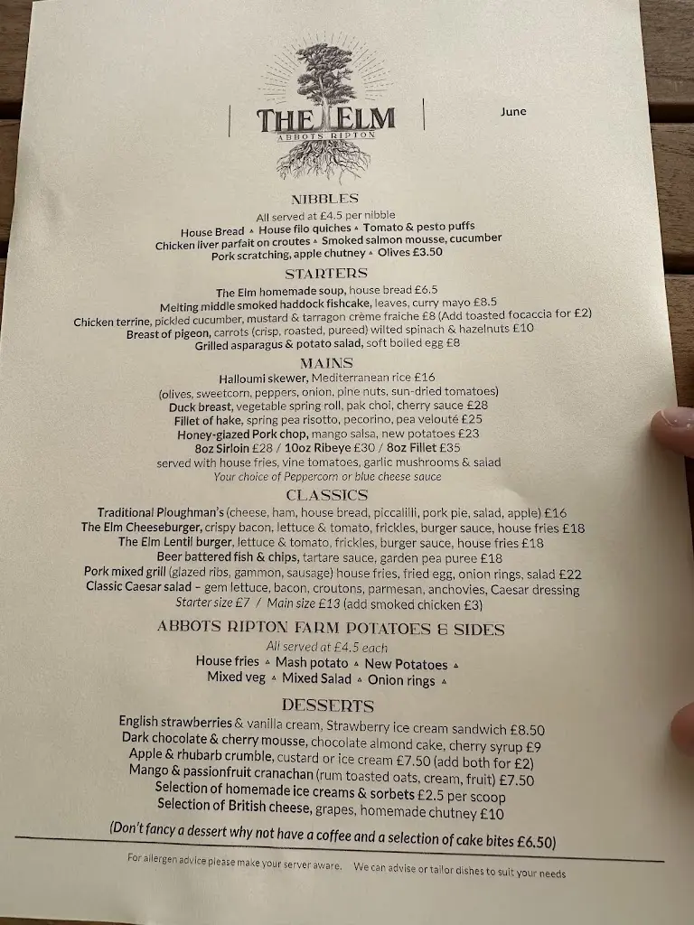 Menu_The Elm_Alconbury_immagine_2