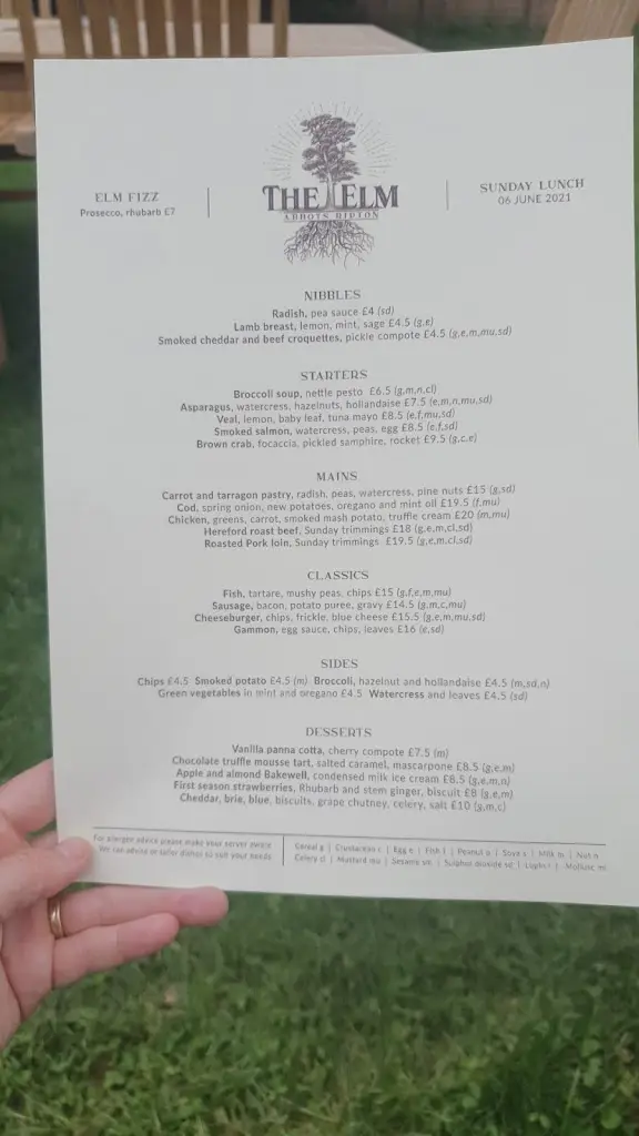 Menu_The Elm_Alconbury_immagine_3