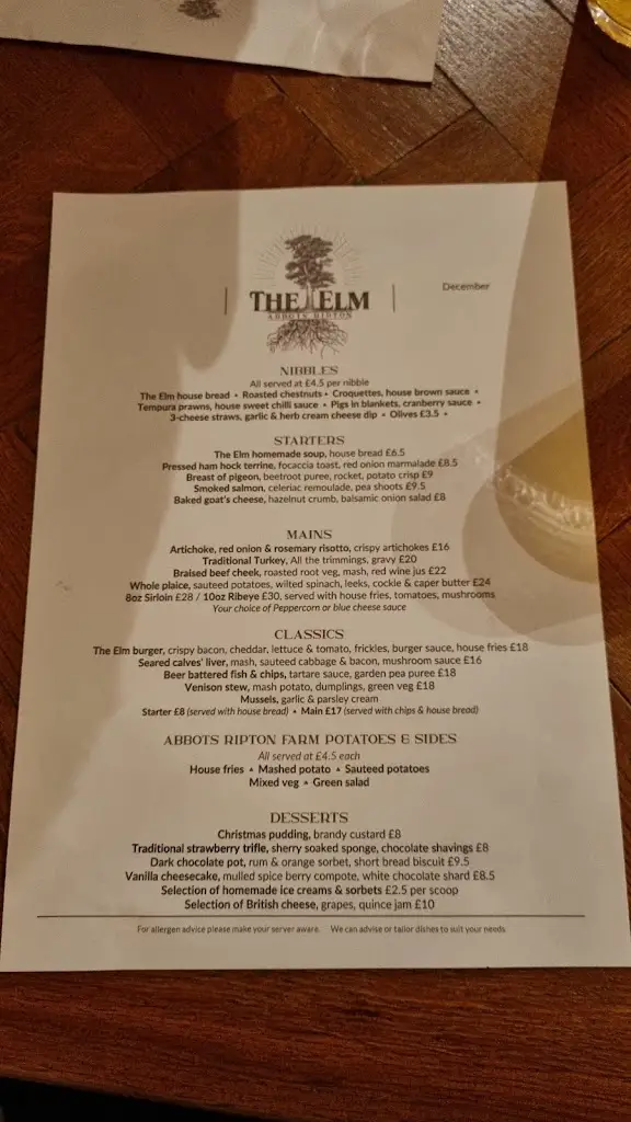 Menu_The Elm_Alconbury_immagine_4