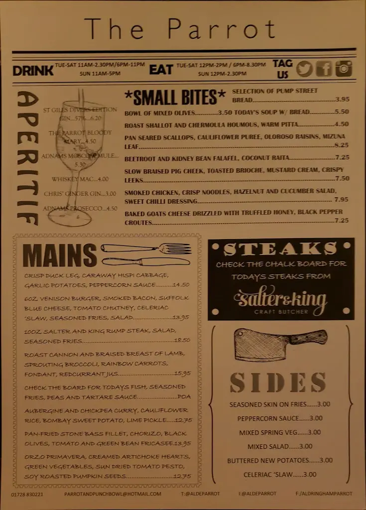 Menu_Parrot at Aldringham_Aldeburgh_image_2