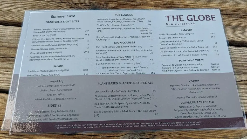 Menu_The Globe_Alresford_immagine_4