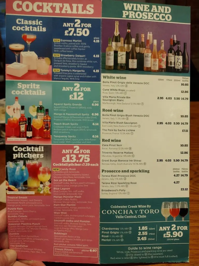 Menu_The Pillar of Rock - JD Wetherspoon_Bolsover_image_1