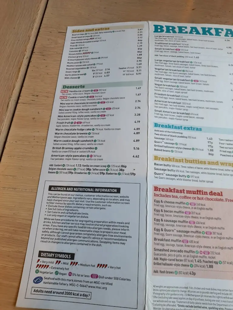 Menu_The Pillar of Rock - JD Wetherspoon_Bolsover_image_4