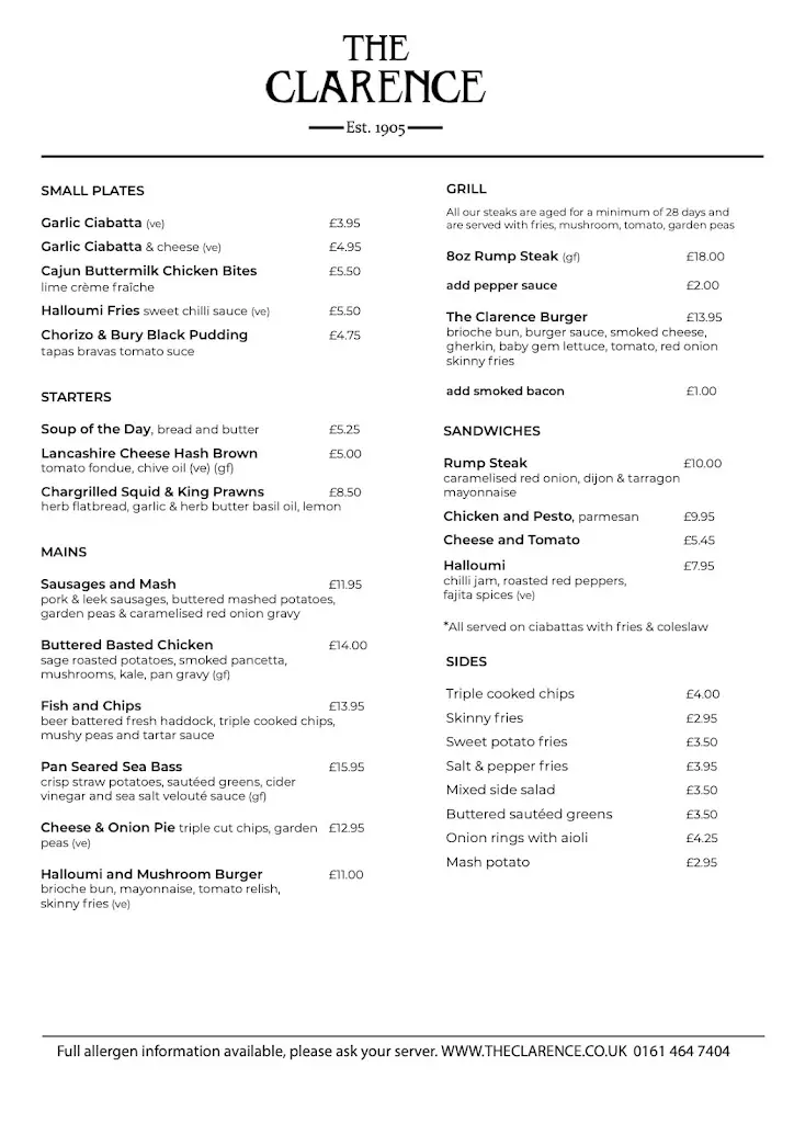 Menu_The Clarence_Borough of Bury_image_1