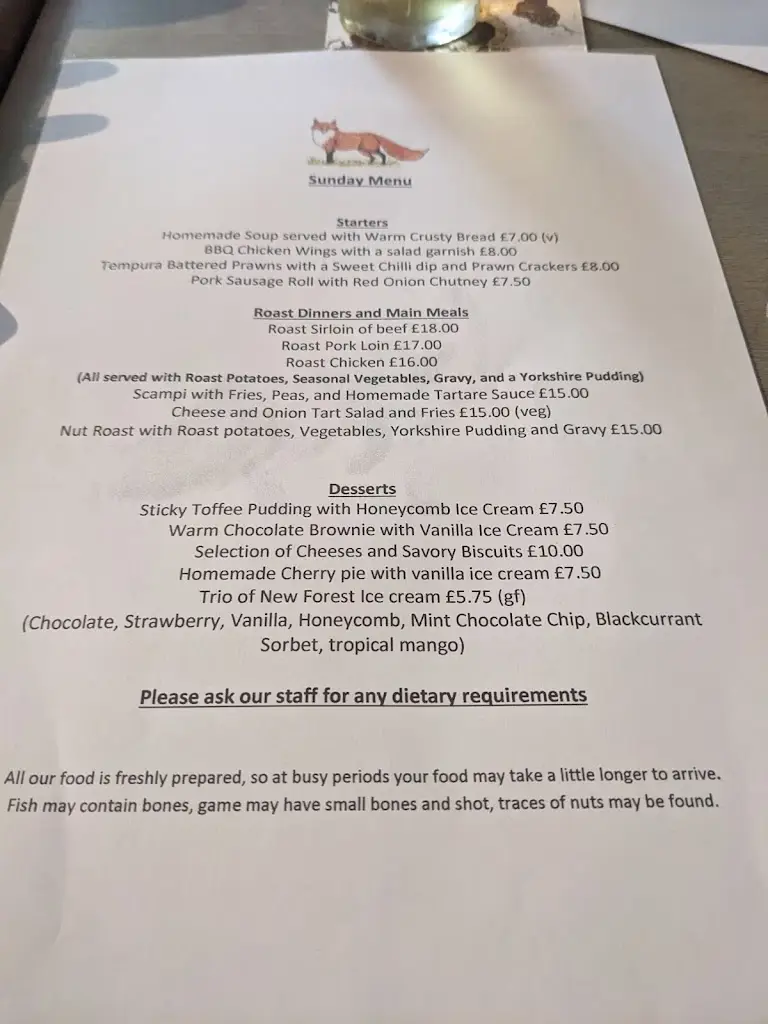 Menu_The Fox - Bramdean_Alresford_image_3