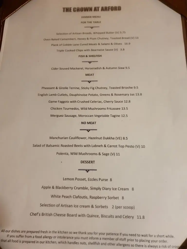 Menu_The Crown, Arford_Bordon_image_1