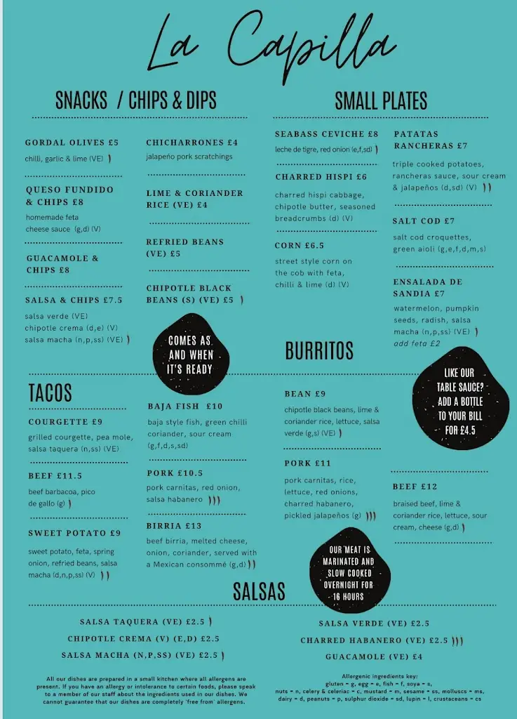 Menu_La Capilla Blackshaws Stockport_Borough of Stockport_image_1