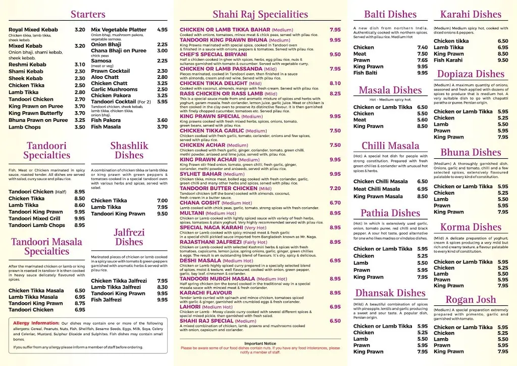 Menü_Shahi Raj Indian Restaurant_Boroughbridge_Bild_1