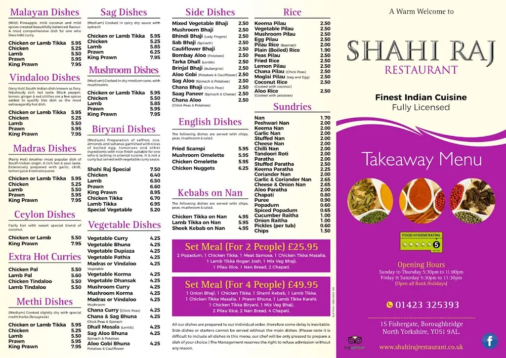 Menü_Shahi Raj Indian Restaurant_Boroughbridge_Bild_2