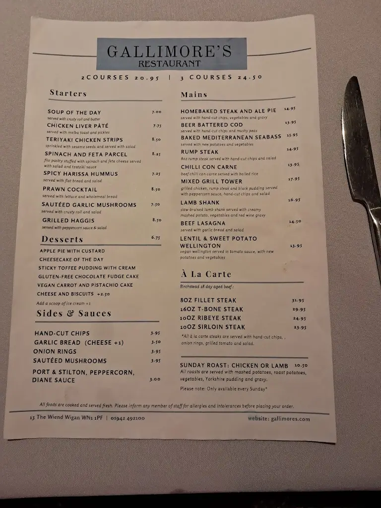 Menu_Gallimore's Fine Restaurant_Borough of Wigan_image_1