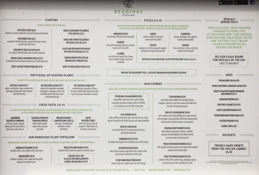 Menu_Regginas Italian_Botley_image_1