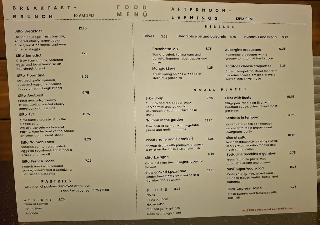 Menu_SiRo' Mangia&Bevi Café Bistrot Restaurant_Borough of Rochdale_image_1