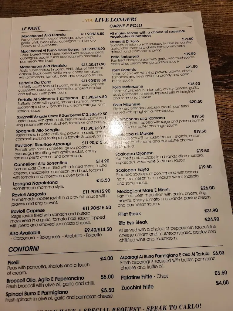 Menu_Da Carlo’s Trattoria_Boston Spa_immagine_1