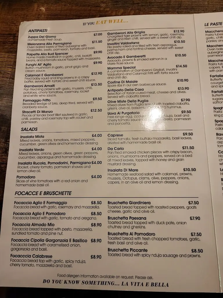 Menu_Da Carlo’s Trattoria_Boston Spa_immagine_2