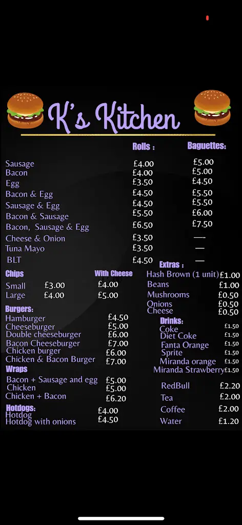 Menu_K’s Kitchen_Bozeat_image_1