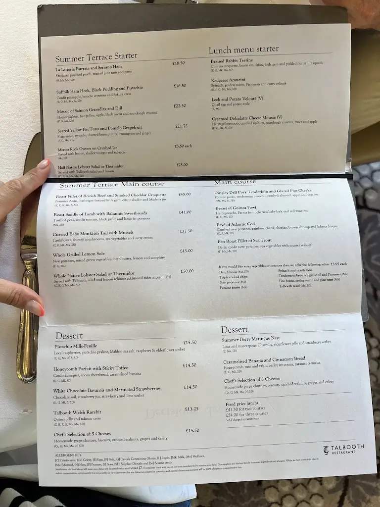 Menu_Talbooth Restaurant_Boxted_immagine_1