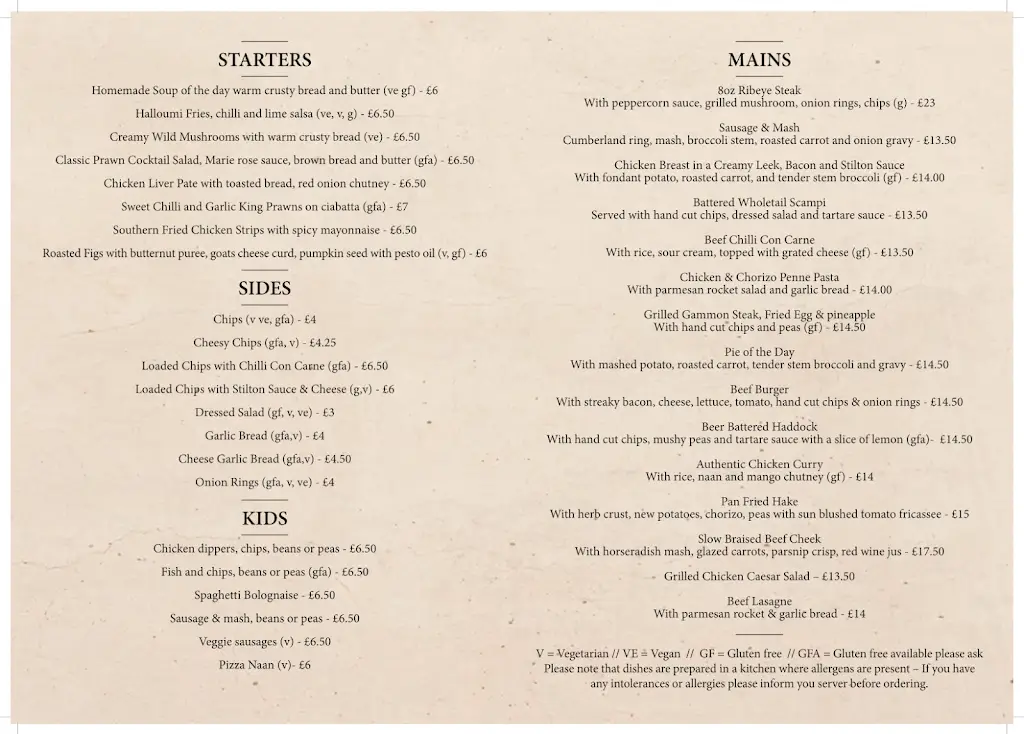 Menu_The Horseshoe_Bourne_image_1