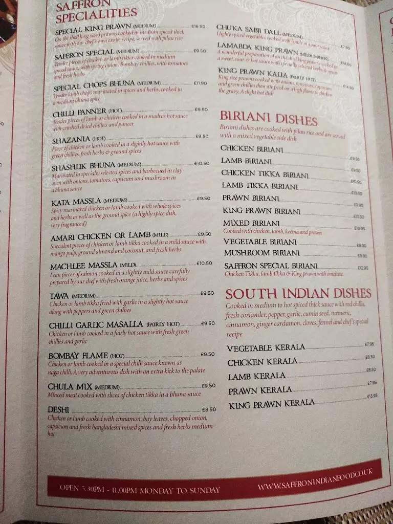 Menu_Saffron Indian Restaurant & Takeaway_Bradley Cross_immagine_4