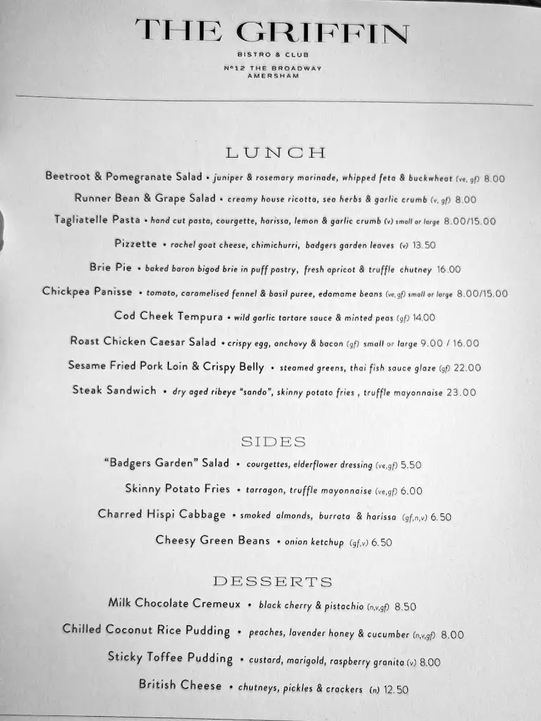 Menu_The Griffin_Amersham_imagen_1