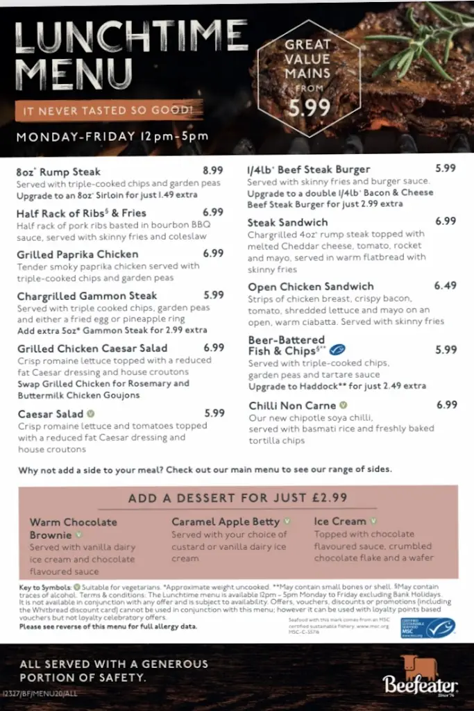 Menu_Mill Lodge Beefeater_Bracebridge Heath_immagine_4