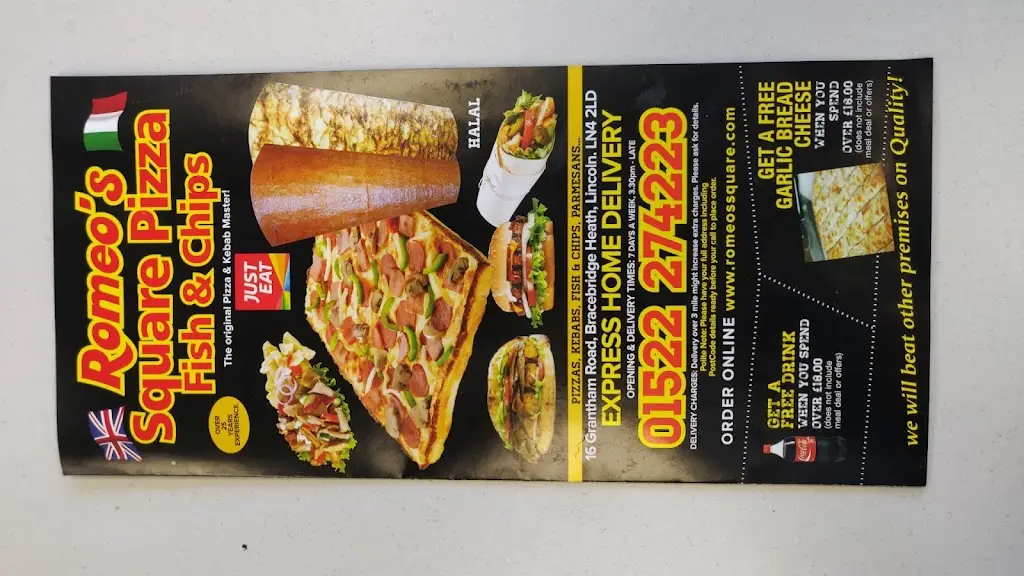 Menu_Romeos Square Pizza And Fish And Chips_Bracebridge Heath_image_1