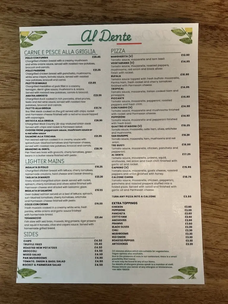 Menu_Al Dente_Bradninch_image_1