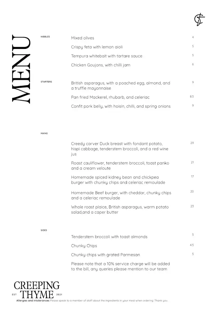 Menu_Creeping Thyme_Bovey Tracey_image_1