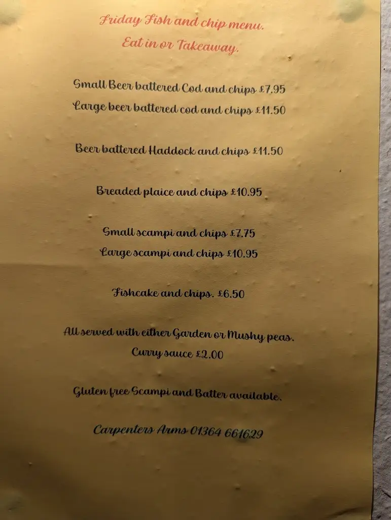 Menu_The Carpenters Arms, Ilsington. Nr. Haytor, Dartmoor, Devon, England TQ13 9RG_Bovey Tracey_image_1