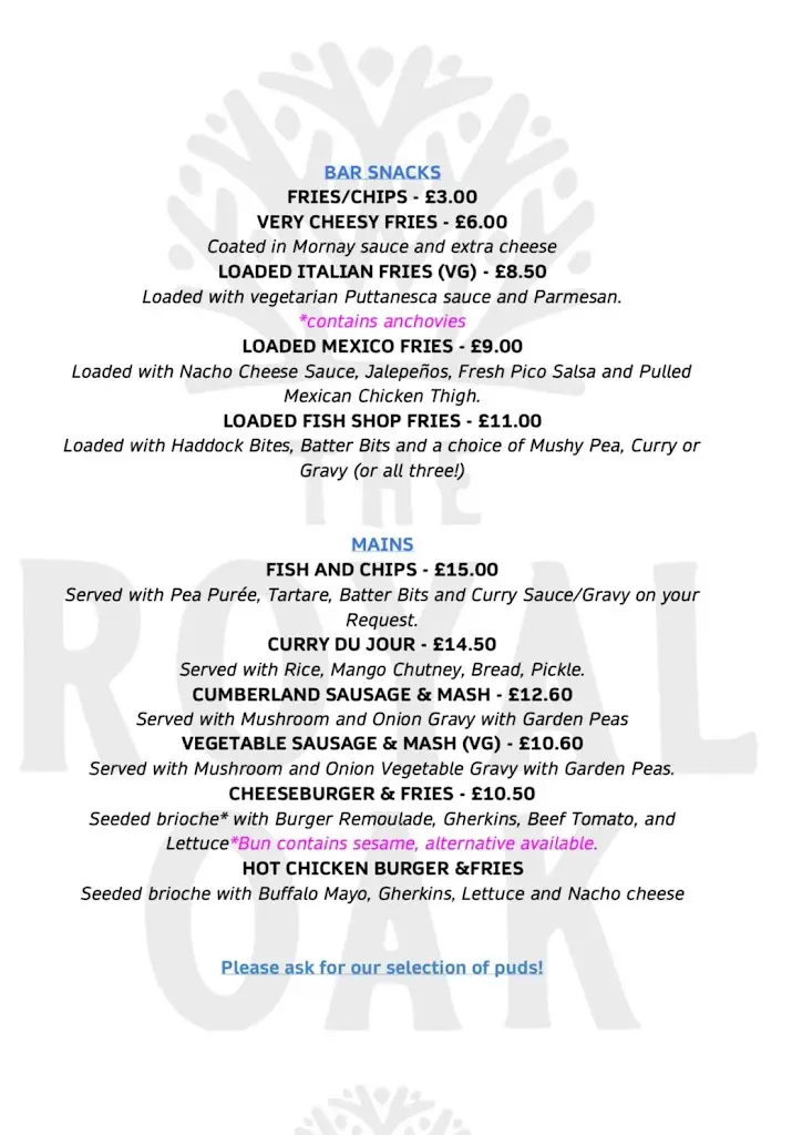 Menu_The Royal Oak_Bredon_image_1