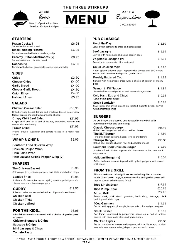 Menu_The Three Stirrups_Brewood_image_1